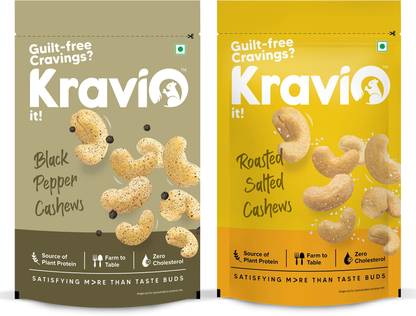 Kravio Combo Pack Black_Pepper_Cashews_200gm & Roasted_Salted_Cashews_200gm Cashews