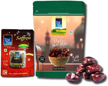 Tim Tim Premium-Dates 500gm and Original Kashmiri Saffron/Kesar (A+++ Grade)1/4 gm Dates
