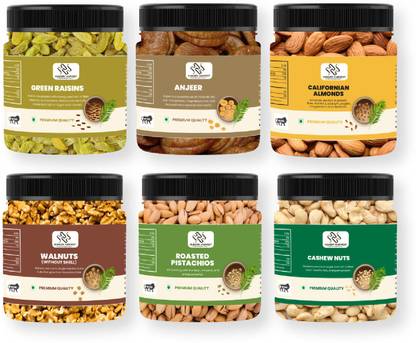 HUNGRY HARVEST Dry Fruits Combo Pack| Healthy and Tasty Snacks | Jar Pack| Raisins, Figs, Almonds, Walnuts, Pistachios, Cashews