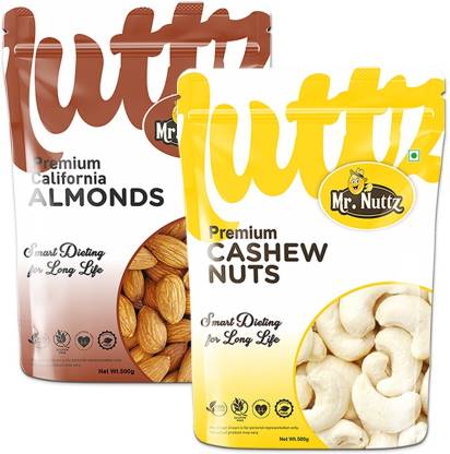 Mr.Nuttz Premium California Almond (500g) & W320 Cashew (500g) 1kg Dry Fruits Combo Pack- Almonds, Cashews  (2 x 0.5 kg)