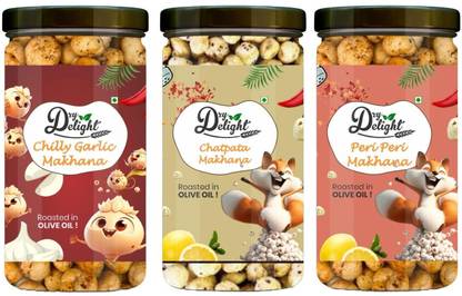 DRYDELIGHT Chilly Garlic Makhana, Chatpata Makhana and Peri Peri Makhana Combo Pack Fox Nut