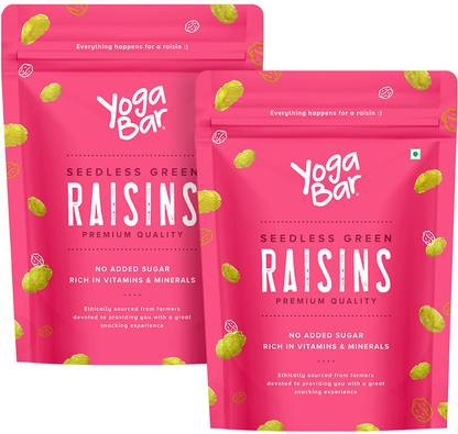 Yogabar Premium Seedless Green Raisins 1kg Raisins  (2 x 0.5 kg) at Rs. 299