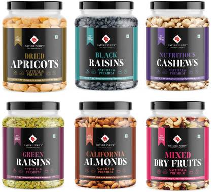 Nature Purify Dry Fruits Combo Pack 1.5kg (250g Each All Premium) Almonds, Cashews, Assorted Nuts, Apricots, Raisins