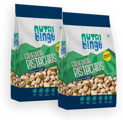 NUTRI BINGE Premium Roasted and Salted California Pistachios, Healthy, Gluten Free Pistachios