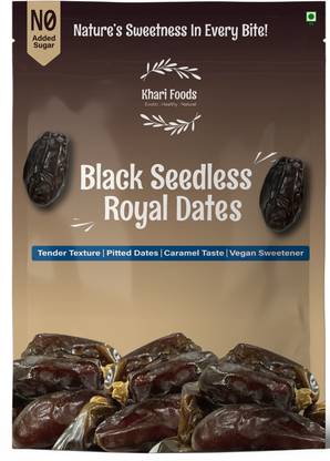 Khari Foods Black Royal Seedless Dates, Soft & Juicy Khajur Dry Fruits, High Fibre Dates