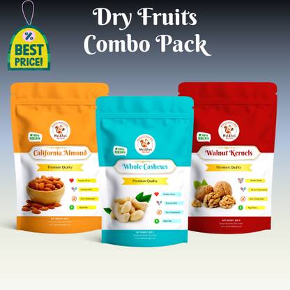 Nutkhut Delight Premium Dry Fruits Combo Pack (Cashew, Almonds & Walnuts Kernels) Assorted Nuts