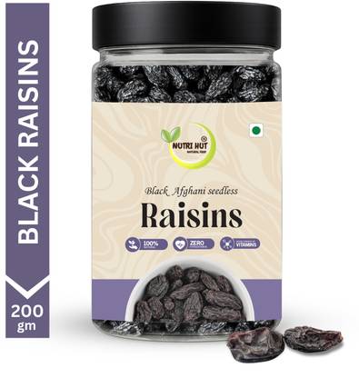Nutri Hut Afghani Seedless Black Raisins | Premium Quality | Rich in Iron | Fiber Raisins
