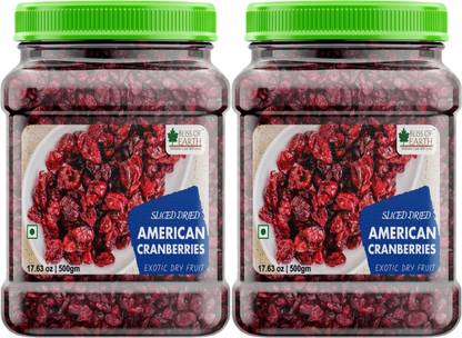 Bliss of Earth 2x500gm Sliced Dried American Cranberries Exotic Dry Fruit Vitamins E, K & C Rich (Pack of 2) Cranberries