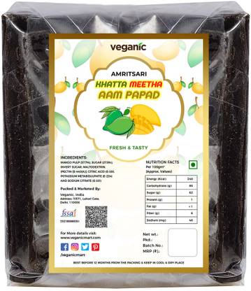 Veganic Amritsari Aam Papad With Masala (Dried Spiced Raw Mango Slices) | Khatta Black Aam Papad Mango