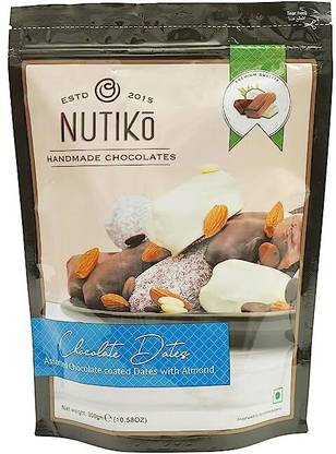 NUTIKO Handmade Chocodate Assorted Milk, White, Dark Chocolate Dates Coated With Almond Dates