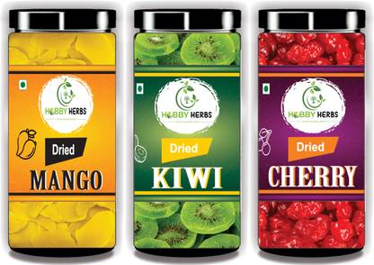 Hobby Herbs Combo of Dried Mango , Kiwi , Cherry 300gm For Ice cream , Shakes | Mango, Kiwi, Cherries