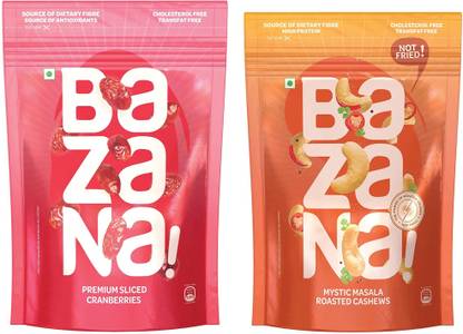 Bazana Premium Dried Blueberry Cranberry & Mystic Masala Combo Pack of Cashews