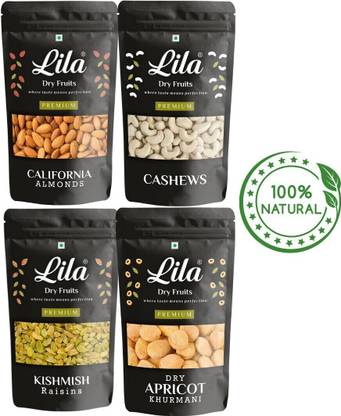 lila dry fruits DRY FRUITS Combo Pack, 400GM [100g x 4] [Almonds, Cashews, Apricot, Raisins] Cashews, Apricots, Almonds, Raisins