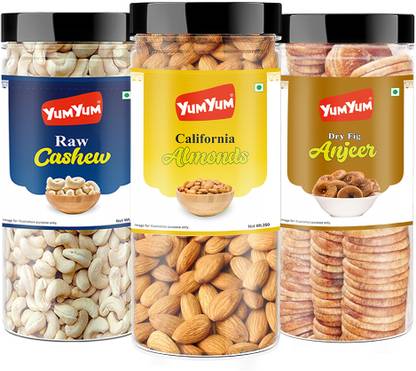 YUM YUM Premium Jumbo Almond (250g) Cashew (250g) and Anjeer Figs (250g) 750g Dry Fruits Combo Pack- Almonds, Cashews, Figs