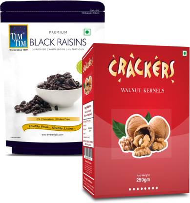 Tim Tim Combo of Premium Black Raisins 250G & Cracker Walnut kernels 250g Raisins, Walnuts