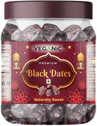 Veganic Black Dates - 500GM - Imported Arabian Khajur. 100% Natural. Rich in Iron Dates
