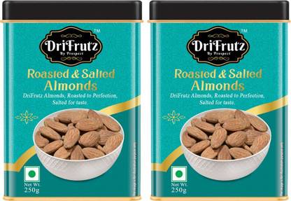 DRIFRUTZ Roasted & Salted Almonds | 500g Tin Pack | (250gm each) | Crunchy Snack Almonds