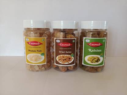 Cosmos 79 BHADAMPISIN+DRY DATES+GREEN RAISINS (3*150 GRMS) Almonds, Dates, Raisins