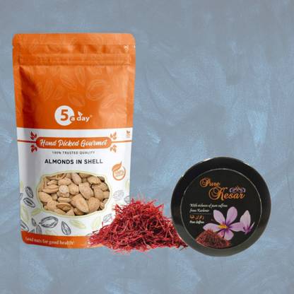 5 A Day Combo Pack of Almond With Paper Shell (Kagzi Badam) 500g and Grade A1 Saffron 1g Almonds