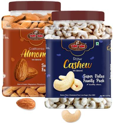 YUM YUM Premium Jumbo Almond (1kg) and Cashew 1kg) 1kg Dry Fruits Combo Pack- Almonds, Cashews