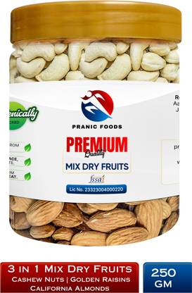 pranic foods 3 in 1 Mix Dry Fruits - Cashew, Almonds & Golden Raisins - 250gm