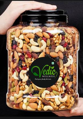 vedic Wellness Premium International Healthy Nutmix | Mixed Dryfruits | Almonds, Apricots, Cashews, Figs, Dry Dates, Raisins, Kiwi, Walnuts, Assorted Seeds & Nuts