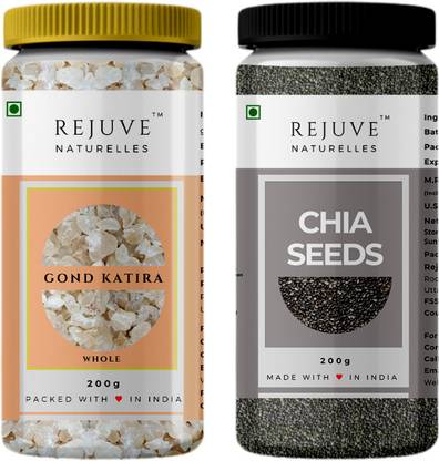 Rejuve Naturelles Body Cooler Combo Pack - Gond Katira 200 G & Chia Seeds 200 G Assorted Seeds & Nuts