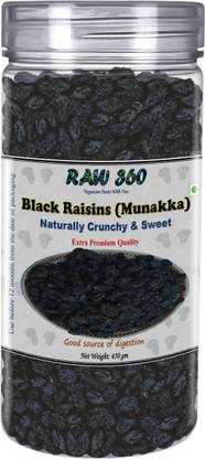 RAW 360 Black Raisins (Black Munakka), Natural Sweetness Inside Raisins