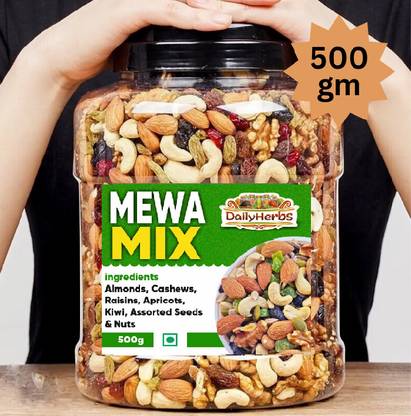 DAILYHERBS Mix Dry Fruit | Mewa Mix | 500gm | A+ Almonds, Cashews, Raisins, Apricots, Assorted Seeds & Nuts