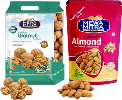 Mewa Mitra Mixed Dry Fruits Combo Pack, 1Kg (Almonds 500g, Walnuts 500g)