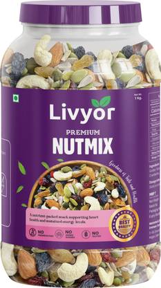 LIVYOR Premium Nutmix Dry Fruits Combo | Mix Dry Fruits | Nuts Seeds Berries Cashews, Almonds, Raisins, Cranberries, Assorted Seeds & Nuts