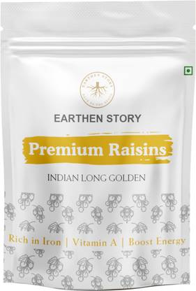 Earthen Story Premium Golden Raisins | Indian long golden juicy kishmish Raisins