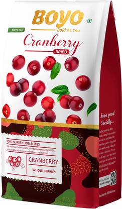 BOYO Dried whole Craneberry 200 gms 100% Vegan Free & Gluten Free - Vitamin Rich Craneberries, Dried Craneberries, Healthy Snack for Kids and Adults Cranberries