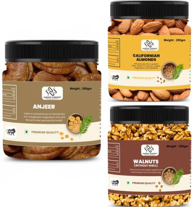 HUNGRY HARVEST Dry Fruits Combo Pack| Healthy and Tasty Snacks | Jar Pack| Figs, Almonds, Walnuts