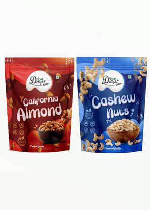 DRYDELIGHT Premium Dry Fruit Combo Almond+Cashew | Each 125g | Pack of 2 | Healthy & Tasty Assorted Nuts