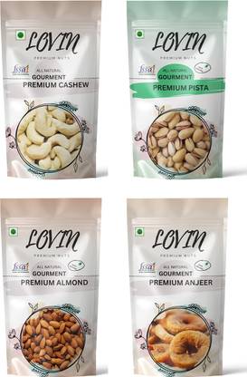 LOVIN 4 in 1 Dry fruits combo pack of Anjeer,Almond, Pista, Cashew (4 x 250 g) Assorted Nuts