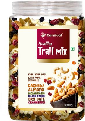 CARNIVAL Healthy Trail Mix Dry Fruits 800g Almonds, Cashews, Raisins, Dry Dates, Cranberries