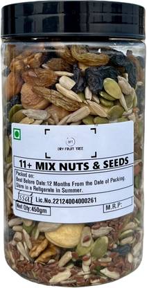 DFT - DRY FRUIT TREE 11+ Mix Nuts & Seeds with Reusable JAR FREE (Pumpkin,Sunflower,Flax Almonds, Cashews, Walnuts, Dry Dates, Raisins