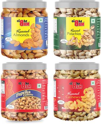 8AM Roasted Dry fruits Combo Almond, Cashew, Paprika Cashew, Pistachio 200g Each