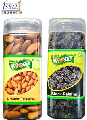 Koogly Premium Quality Black Kismish and Badam For Free time snacking and Dieting Black Raisins, Almonds