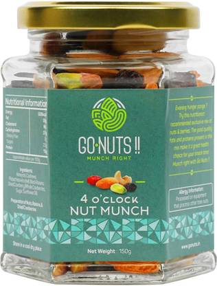 Go Nuts 4'O Clock Nut Munch Mix Nuts & Dry Fruits Nutritious and Healthy Nuts Mix 150g Almonds, Cashews, Assorted Nuts, Raisins, Pistachios