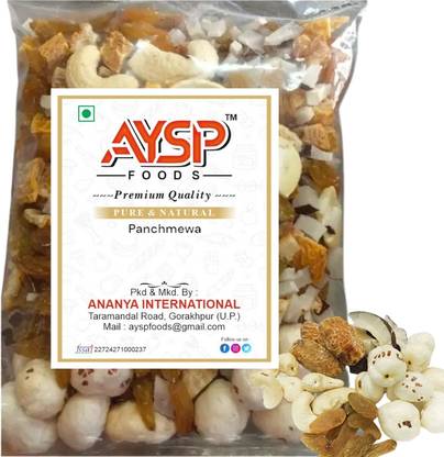 AYSP Mix Dry Fruit -Panchmeva -Almond, Cashew,Dates, Raisins,Makhana, Nariyal Gari Almonds, Cashews, Dates, Raisins, Fox Nut, Coconut