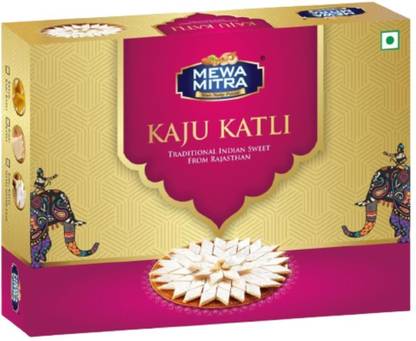 Mewa Mitra Kesar Kaju Katli Barfi With Silver Coating 400g (Pack of 1) Box