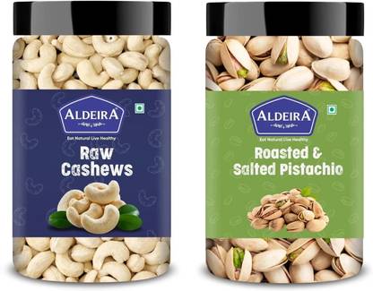 Aldeira Natural Cashews 100gm + Pistachios 100gm (200gm) Dry Fruits Combo (100g Each) Cashews, Pistachios