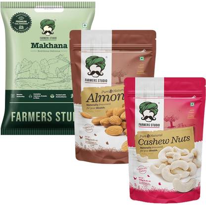 FARMERS STUDIO Rasgulla Makhana + Premium Cashew & Almonds 750g Fox Nut, Cashews, Almonds