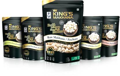 KING'S MAKHANA BIG SIZE 4 Gourmet Flavors (60g Each)Resealable Zip-Lock Packs Fox Nut