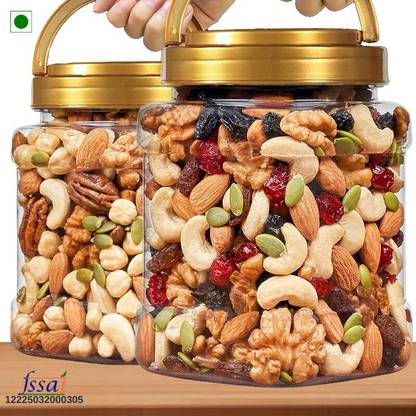 YUGNUTS Mix Dry Fruit NATURAL Panchmeva 1KG JAR] Almonds, Cashews, Raisins, Apricots, Dry Dates, Pistachios