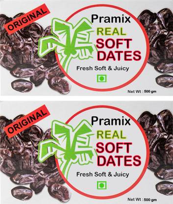 Pramix Soft Dates, Black Dates, Organic Soft Khajoor Fresh Juicy Dates - 1kg (2*0.5 kg) Dates  (2 x 0.5 kg)