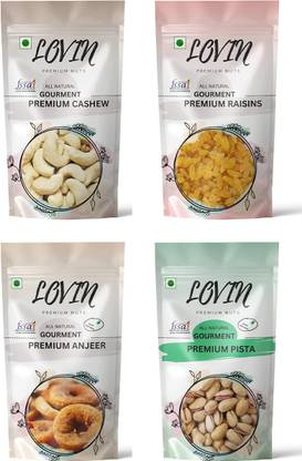 LOVIN 4 in 1 Dry fruits combo pack of Anjeer, Cashew, Pista, Raisins (4 x 250 g) Assorted Nuts