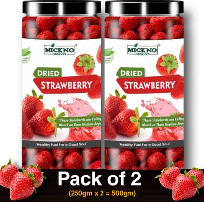 mickno organics 500gm, Whole Dried Strawberry Exotic Dry Fruit Healthy and Tasty, Strawberries